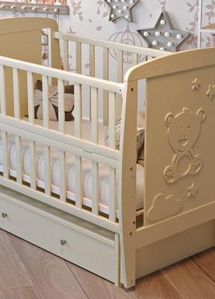 Ліжко babyroom умка dumyo-3 маятник, ящик, відкидний бік бук слонова кістка1 фото