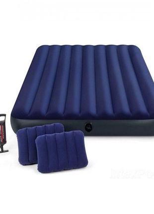 Надувной двухспальный матрас intex 64765 с насосом и двумя подушками