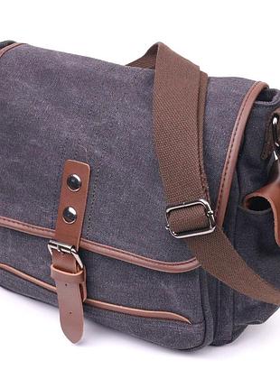 Горизонтальная мужская сумка с клапаном текстильная 21247 vintage черная