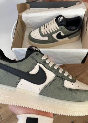 Женские и мужские кожаные кроссовки nike air force low khaki/ grey8 фото