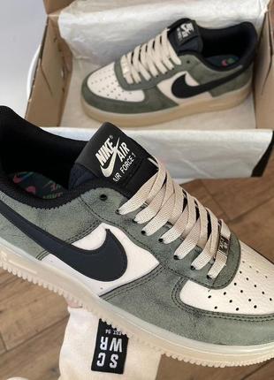 Женские и мужские кожаные кроссовки nike air force low khaki/ grey9 фото