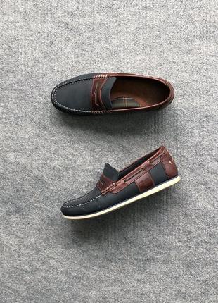 Шкіряне взуття, сліпони, мокасини barbour mens keel leather slip-on deck shoes navy/brown