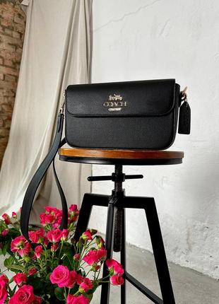 Брендовая женская сумка в стиле coach (коуч). одно отделение, два кожаных ремешка. цвет черный2 фото