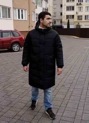 Чоловічий зимовий подовжений пуховик / утеплені куртки пуховики чоловічі