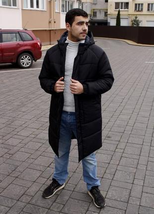 Мужской зимний удлиненный пуховик / утепленные куртки пуховик мужские3 фото