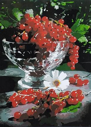 Картина за номерами strateg преміум калинова ваза з лаком та рівнем розміром 40х50 см (sy6854)