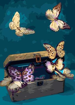 Картина за номерами strateg преміум метелики та скринька з лаком та рівнем розміром 40х50 см (sy6649)