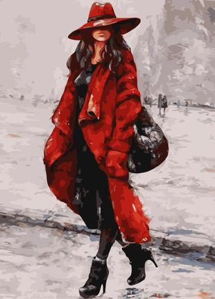 Картина за номерами strateg преміум жінка в червоному капелюсі розміром 40х50 см (gs163)1 фото