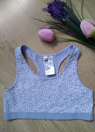 Подростковый топ h&m/хлопковый трикотажный топик голубой в цветочек