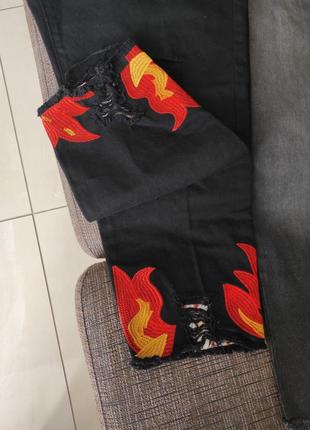 Новые джинсы liquer n poker большой размер baggy бойфрендз чёрные с огнём6 фото