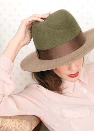 Капелюх із фетру чоловічого стилю, колір оливковий бежевий