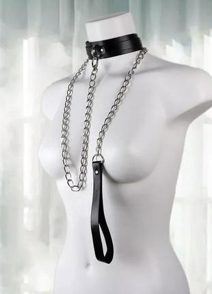 Поводок чокер с поводком на цепочке черный красный