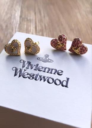 Vivienne westwood сережки сердечка серце в каменях