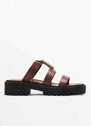 Кожаные сандали босоножки на платформе с золотой деталью натуральная кожа massimo dutti оригинал