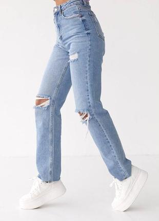 Рваные джинсы мом с необработанными краями4 фото