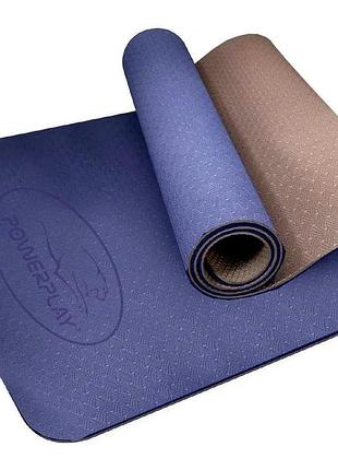 Килимок для йоги та фітнесу powerplay 4150 tpe premium performance mat синій (183x61x0.6)
