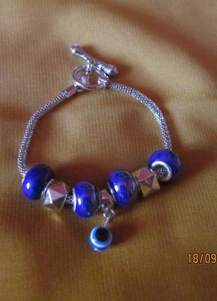 Браслет с шармами из муранского стекла, подвеска -котый глаз