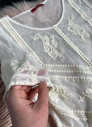 Прозрачная блуза молочного оттенка с вышивкой 🕊️очень красивая 🤍3 фото