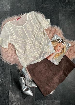 Прозрачная блуза молочного оттенка с вышивкой 🕊️очень красивая 🤍1 фото