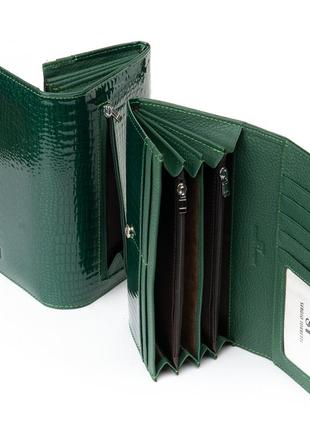 Женский кожаный кошелек из натуральной кожи темно-зеленого цвета3 фото