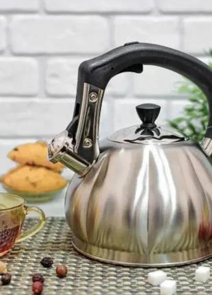 Чайник из нержавеющей стали со свистком 3л edenberg eb-8826 чайник для индукционной плиты чайник газовый2 фото