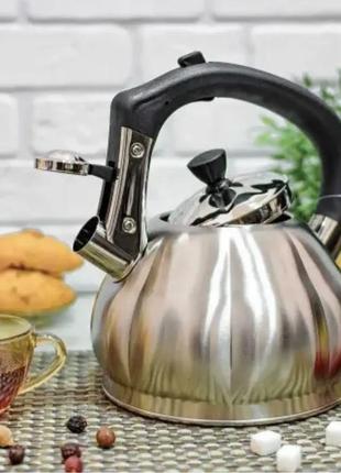 Чайник из нержавеющей стали со свистком 3л edenberg eb-8826 чайник для индукционной плиты чайник газовый1 фото
