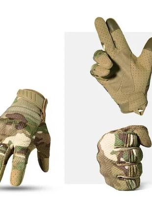 Армейские тактические перчатки с пальцами ,  рукавицы для стрельбы, охоты. размер : l  камуфляж - мультикам