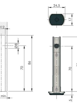 Опора rekord h=83мм торцевая/ø12мм l86мм/рег. отверстие 70мм/150кг, italiana...