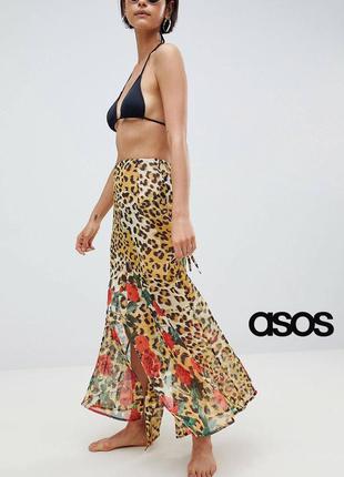 Пляжное парео саронг юбка платье с  леопардовым принтом и розами asos2 фото