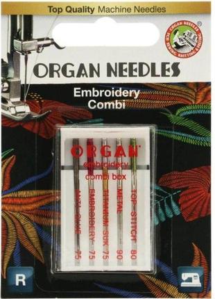 Иглы швейные для вышивания organ embroidery combi-box для бытовых швейных машин блистерная упаковка 5 штук