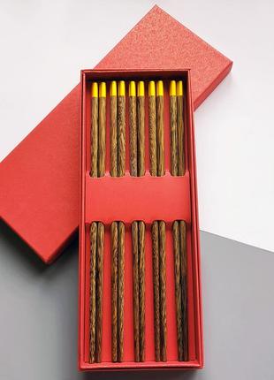 Элегантный набор деревянных палочек с золотым краем (5пар)
