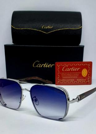 Чоловічі в стилі cartier сонцезахисні окуляри сіро синій градієнт дзеркальні в сірому металі в упаковці