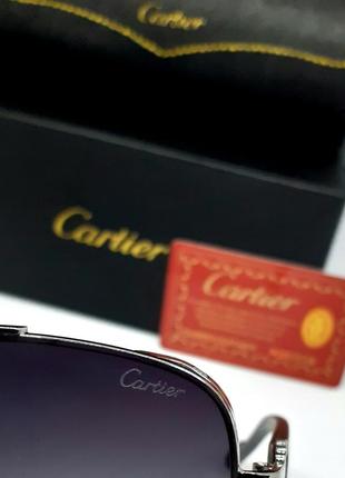 Очки в стиле cartier мужские солнцезащитные серо синий градиент зеркальные в серебристом металле в упаковке10 фото