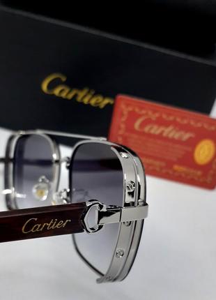 Очки в стиле cartier мужские солнцезащитные серо синий градиент зеркальные в серебристом металле в упаковке9 фото