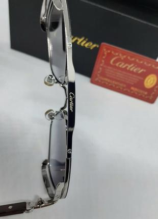 Очки в стиле cartier мужские солнцезащитные серо синий градиент зеркальные в серебристом металле в упаковке5 фото