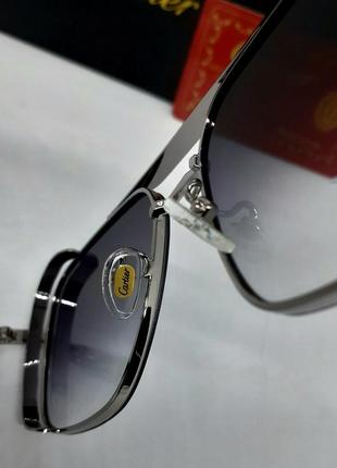 Очки в стиле cartier мужские солнцезащитные серо синий градиент зеркальные в серебристом металле в упаковке6 фото