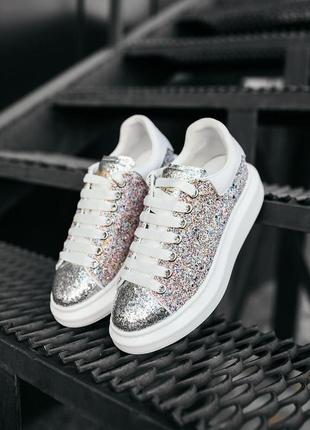 Жіночі кросівки alexander mcqueen low lace-up glitter leather / smb6 фото