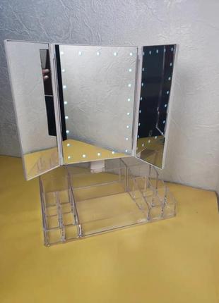 Тройное зеркало с светодиодной подсветкой и органайзером для косметики1 фото