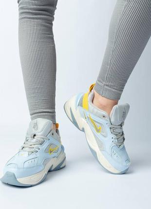 Жіночі демисезонні шкіряні кросівки найк nike m2k tekno. колір синій з жовтим2 фото