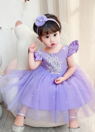 Гарна пишна дитяча святкова нова бузкова сукня для дівчинки 9м 12м 18м 24м 1 рік рочок 2 роки3 фото