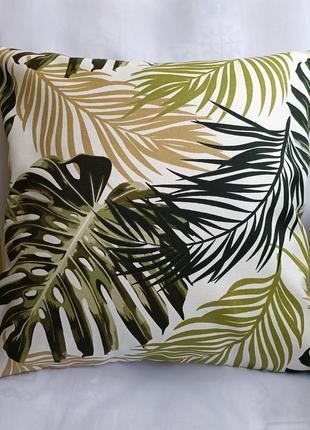 Декоративная наволочка 35*35 зелёные листья монстеры с плотной декоративной ткани