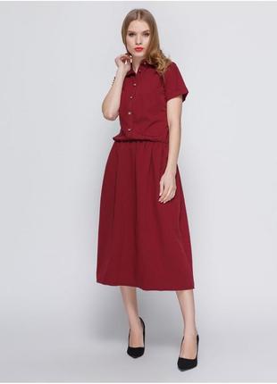 Платье цвета  марсала с удобным поясом на резинке