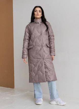 Пальто жіноче довге плащівка колір пудра/беж розмір 40-502 фото