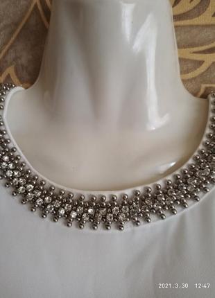 Шикарная  белая блузка papaya украшенная стразами и бусинами /размер 14