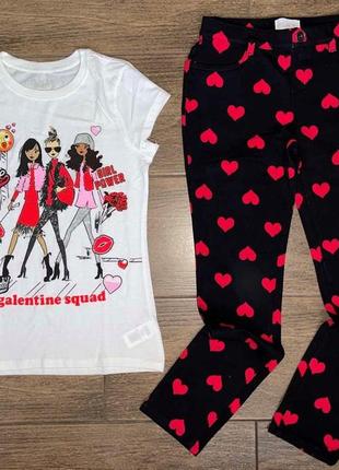 Стильний комплект двійка футболки та штани із сердечками (розмір 7-8т) children's place (сша)5 фото