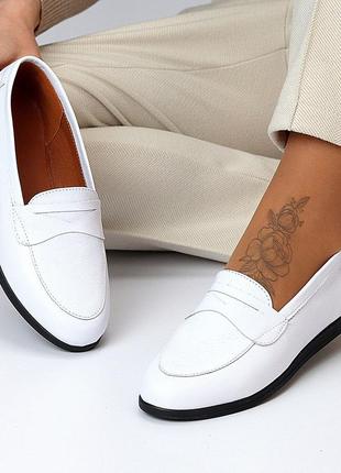 Белые аккуратные натуральные кожаные лоферы/мокасины/балетки 36-40
