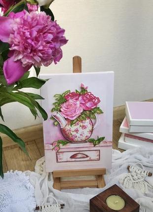 Картина «рожевий букет», 20*30 см, на полотні, хендмейд, ручна робота
