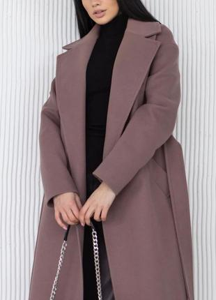 Элегантное стильное женское пальто демисезонное цвет какао 40-522 фото