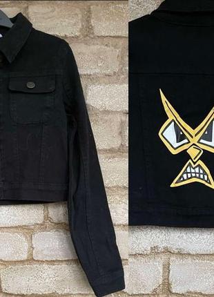 1 чорний стильний короткий джинсовий піджак на дівчинку crystal yogue розмір 8-11 років