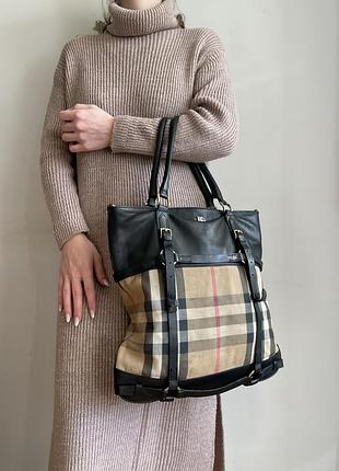 Сумка тотэ burberry, натуральная кожа + канвас